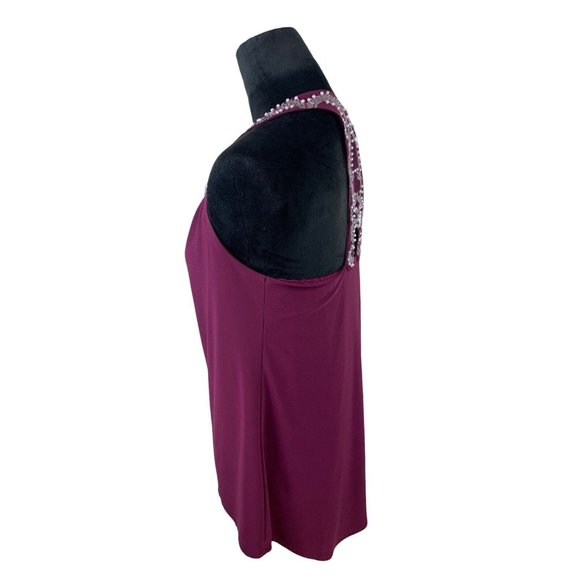 White House Black Market Faux Pearl Beaded Wide Strap Sleeveless Blouse Maroon - Picture 3 of 8